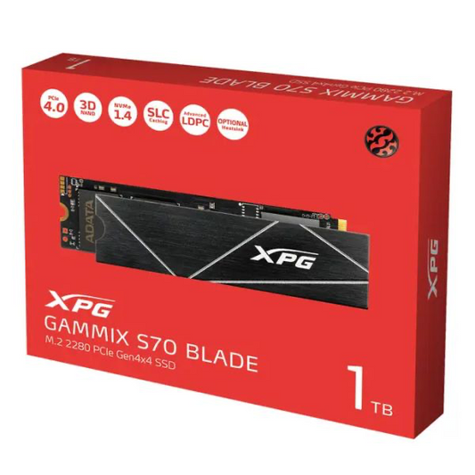 Adata, XPG, GAMMIX, S70 Blade, M.2 NVMe Drive, PCIe 4.0, 3D Nand, Gen 4x4, Read 7400MB/s ( Works with PlayStation 5 ) - 1TB