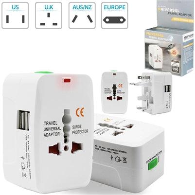 NarKen Universal Travel Adapter 2 USB Output All In One White (ABS+ Copper)