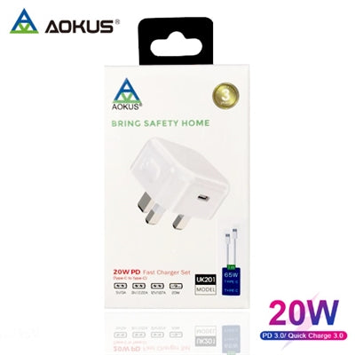 AOKUS UK201 20W Type-C PD Fast Charging With Type C To C(65W) Cable Set